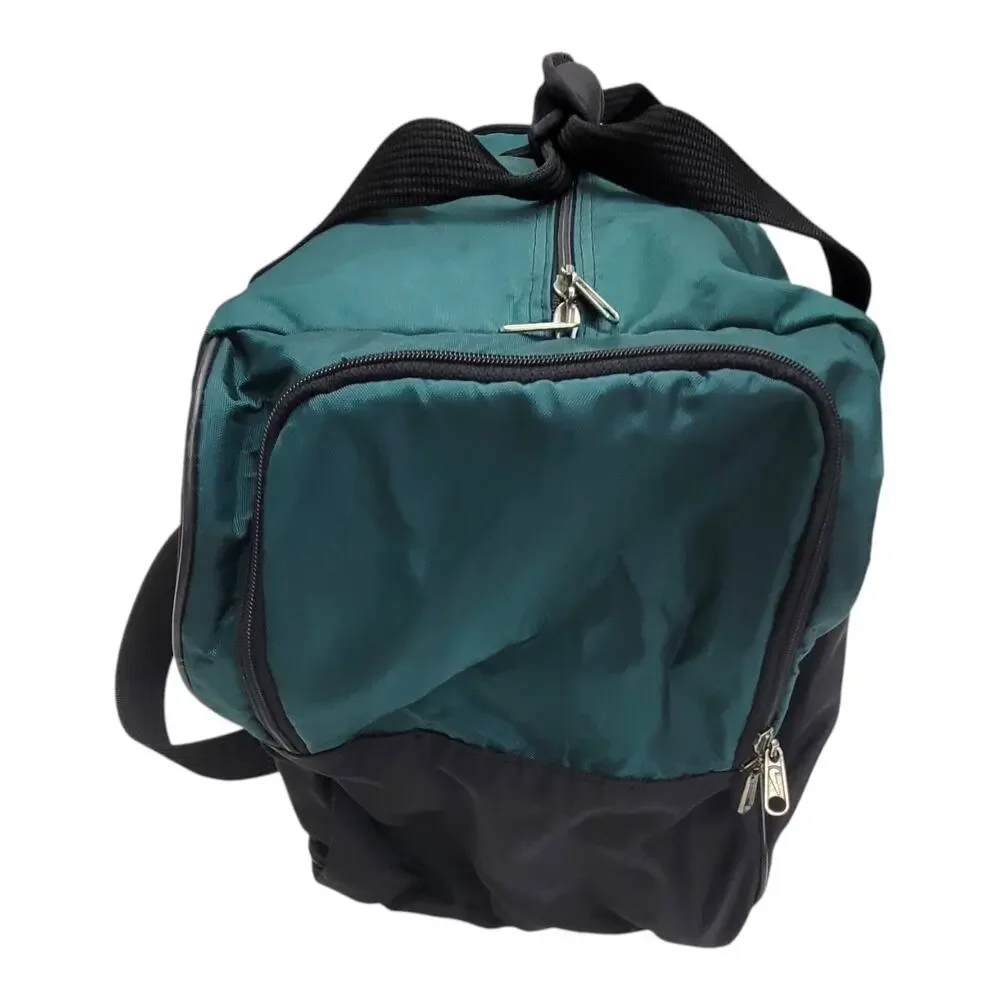 Vintage 90s Nike Duffle Bag Green Black Large Gym Travel Swoosh Made In Korea